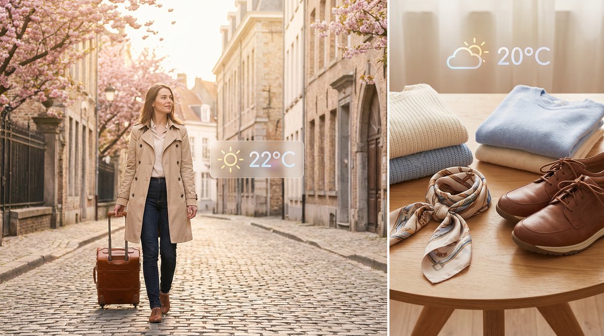 A stylish, bright travel mood board featuring spring fashion essentials and luggage, perfect for an Easter getaway in Europe.